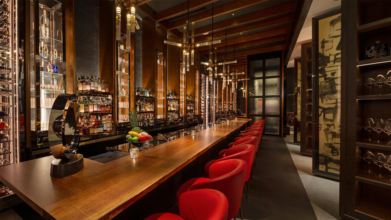 Waku Ghin's bar area, serving one of the best Japanese sake in Singapore