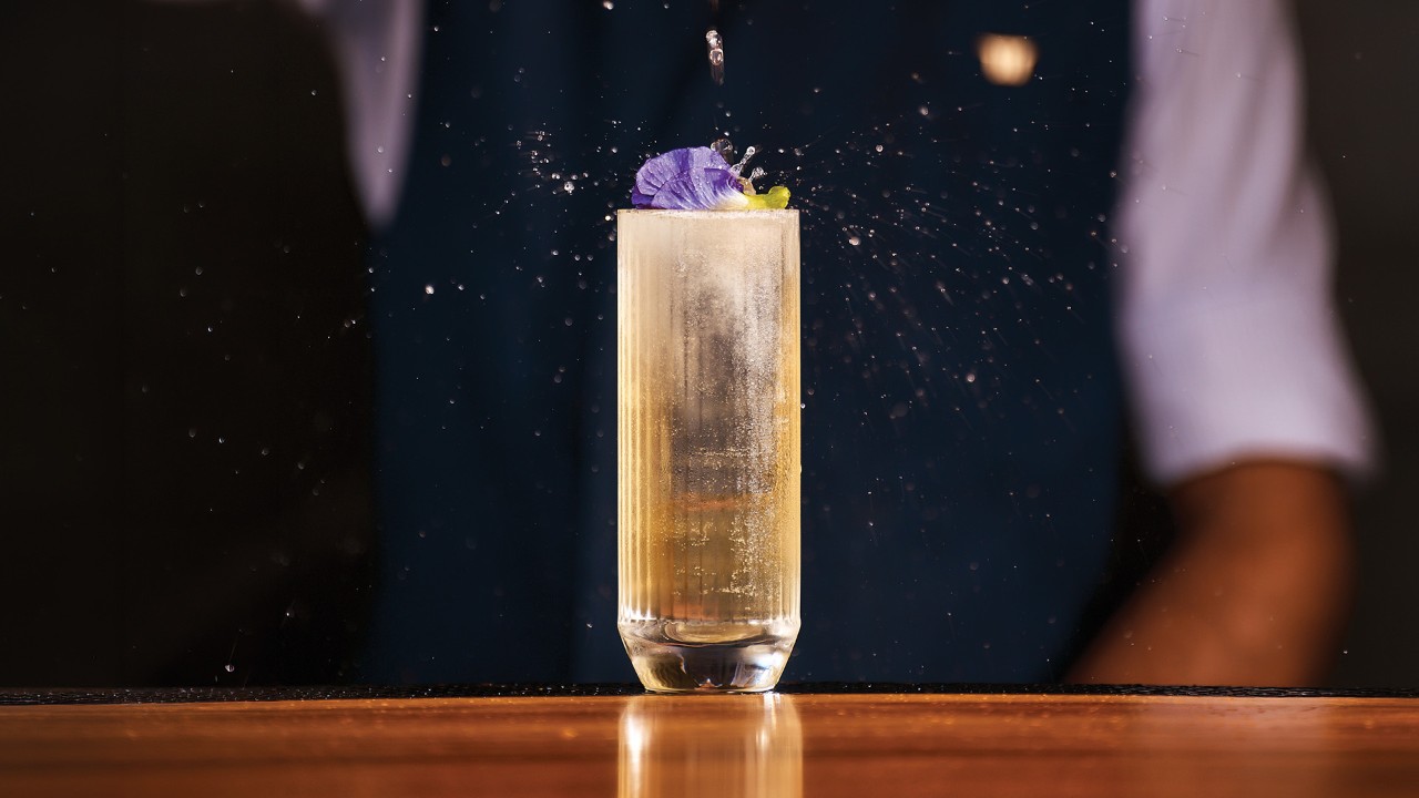 A glass of cocktail at a waterfront bar and restaurant, Bread Street Kitchen