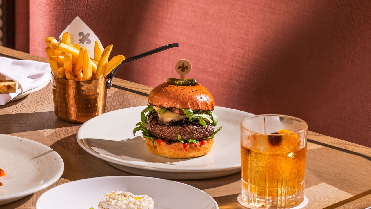 Beef Burger with Fries at one of the best burger places in Singapore at Marina Bay Sands