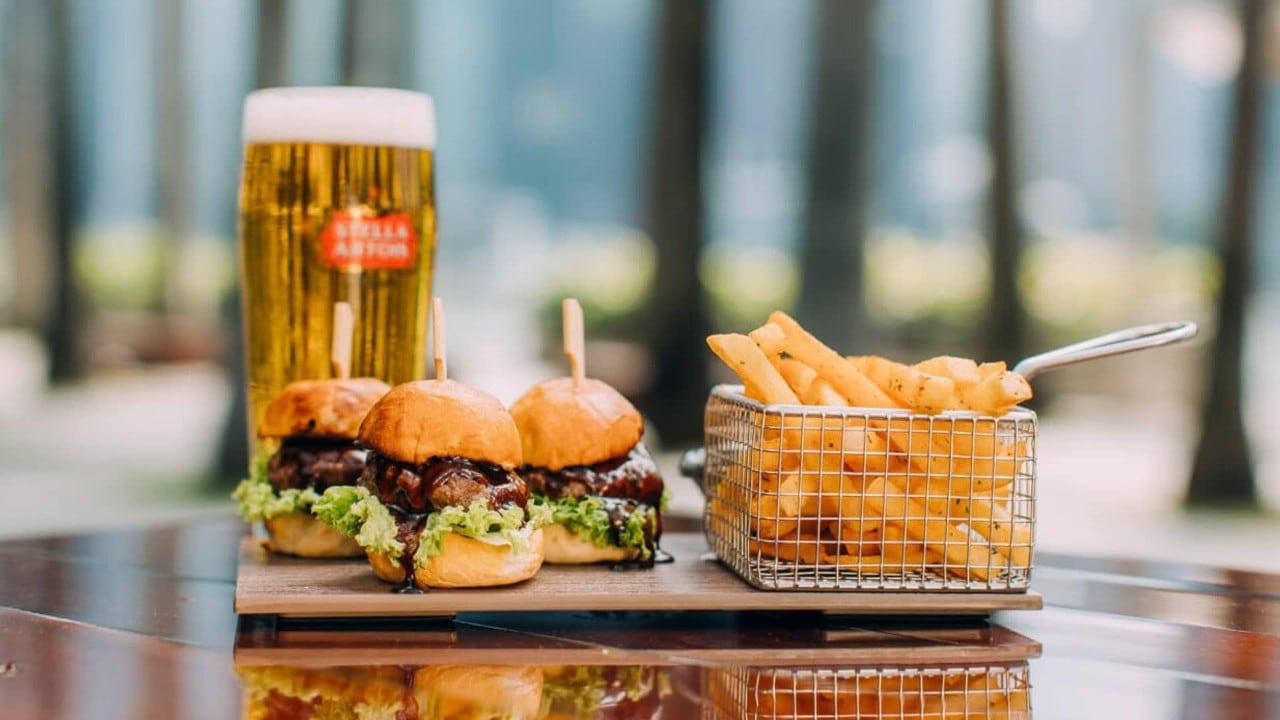 The best beef burger sliders with fries and beer from Dallas Cafe & Bar