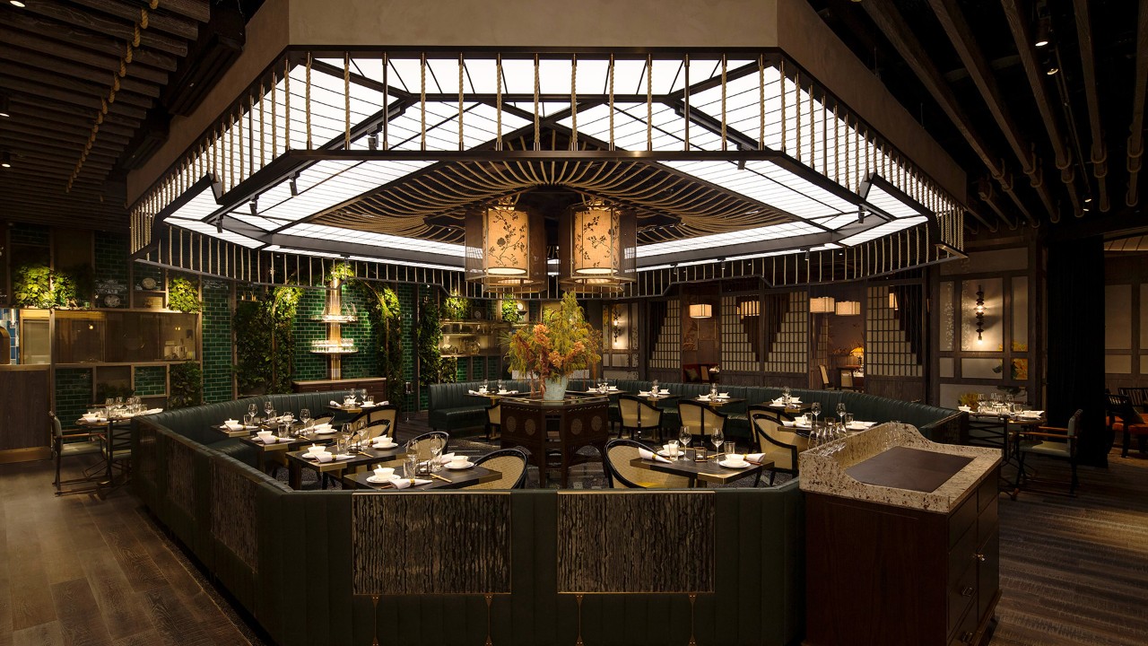 Dining area at Mott32, one of the best Chinese fine dining restaurants in Singapore