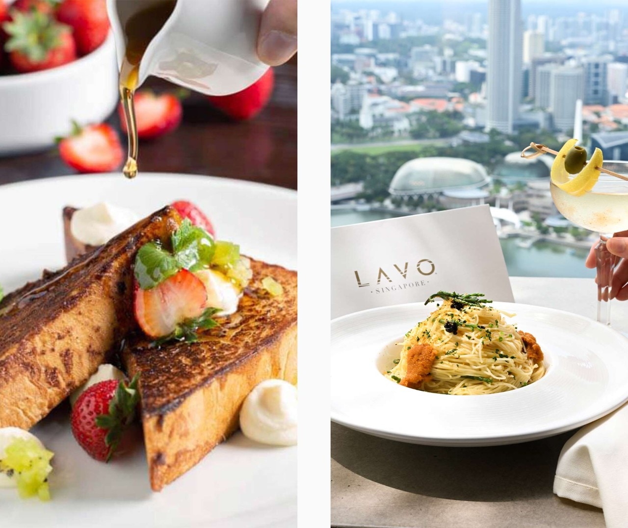 Pasta and french toast at LAVO, a popular brunch spot in Singapore