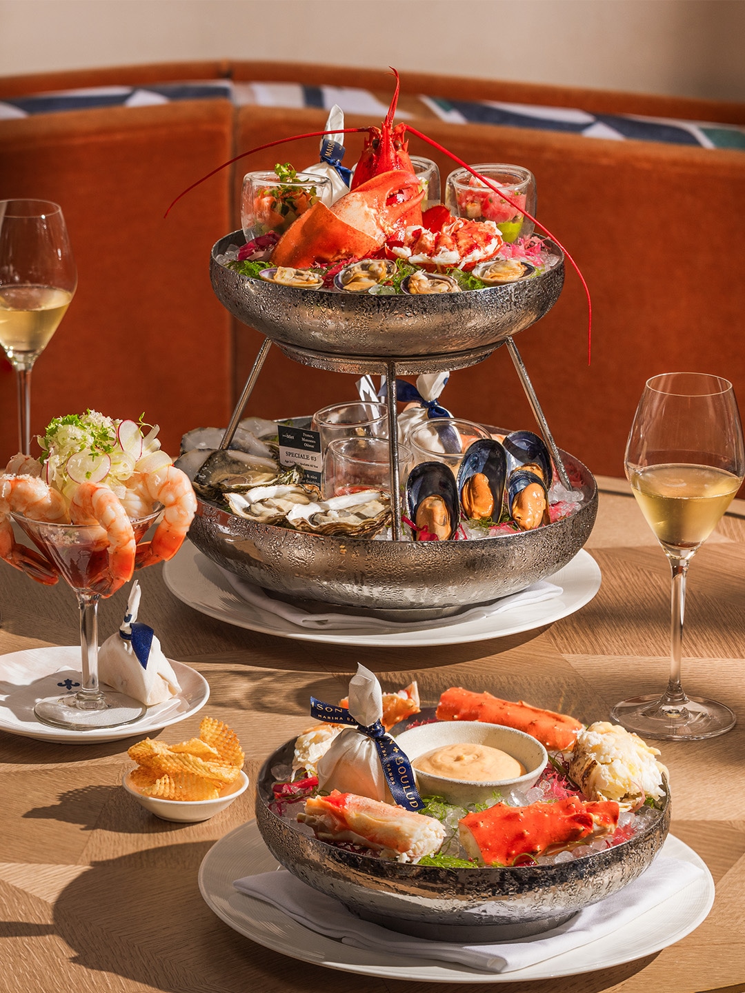 Seafood for dinner from Maison Boulud, a French fine dining restaurant in Singapore