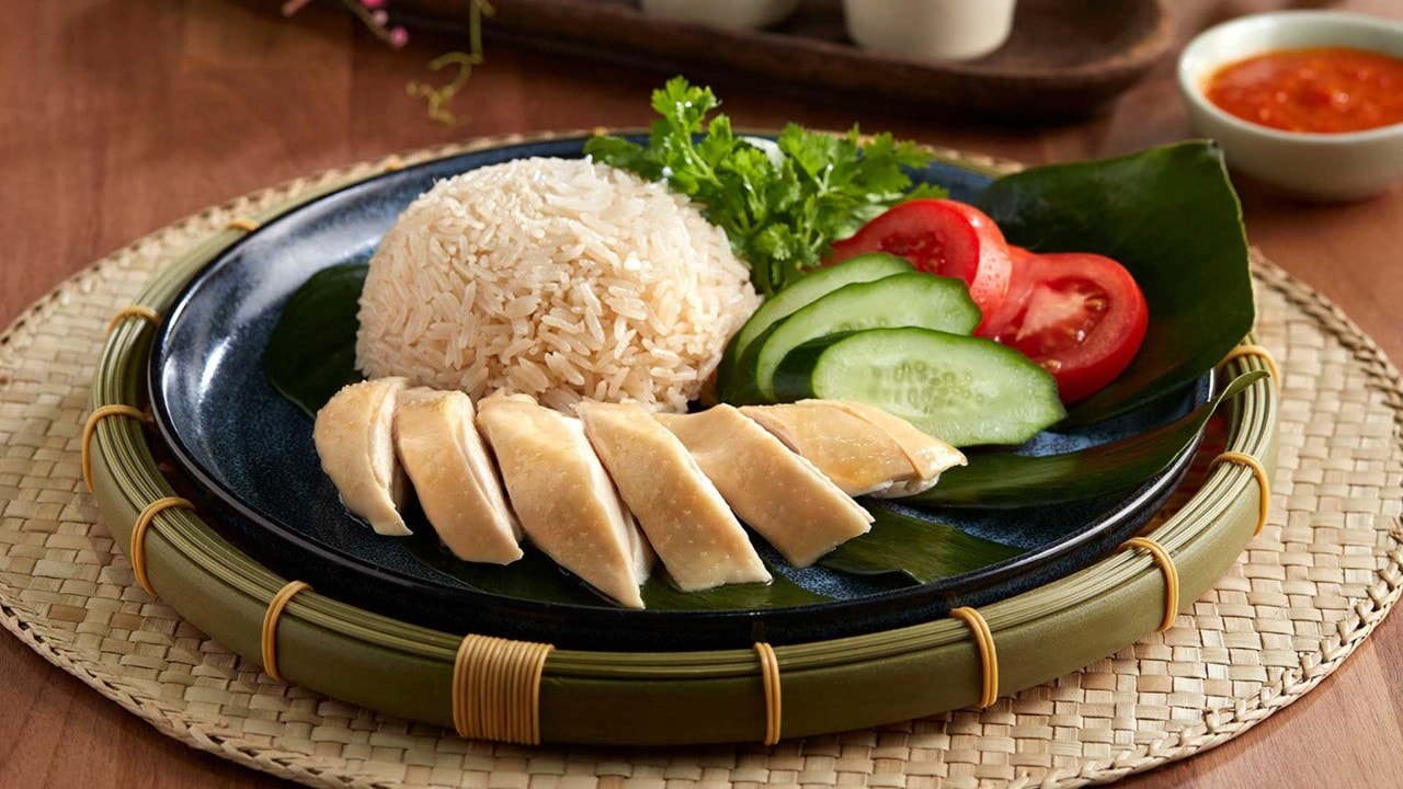 Steamed chicken rice from RISE Restaurant, the best place to eat Singapore local food