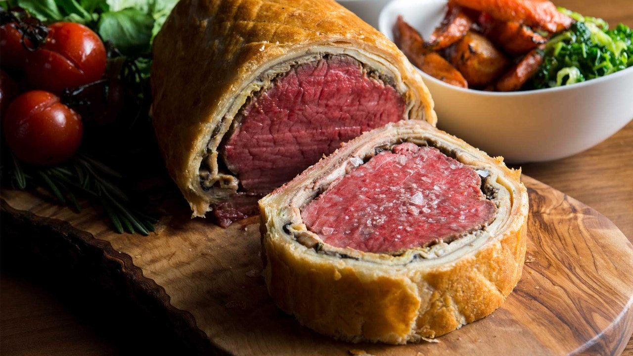 Beef Wellington, beef wrapped in pastry, an instagrammable dish at Bread Street Kitchen