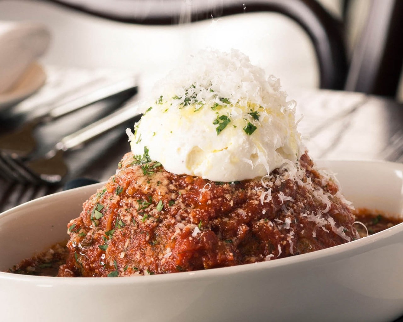 Meatball with ricotta cheese served at an Italian restaurant in Singapore