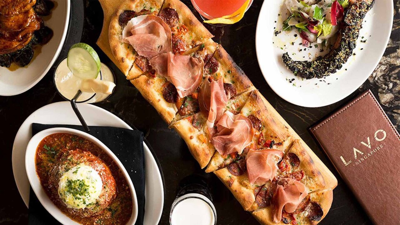 Pizza, meatball and cocktails served at LAVO, an ideal rooftop dining spot for Mother's Day dinner