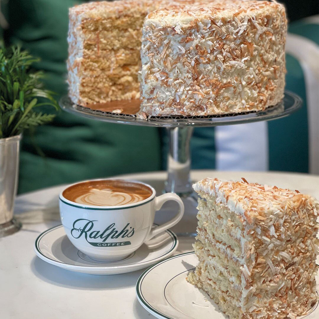 Cake and hot coffee for a casual dining experience at Ralph's Coffee in Singapore