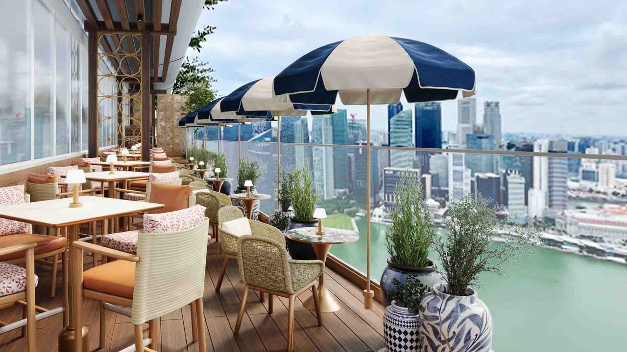 View of Singapore from a rooftop bar and restaurant at Marina Bay Sands